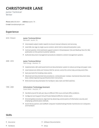 Junior Technical Writer Resume