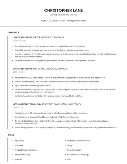 Junior Technical Writer Resume