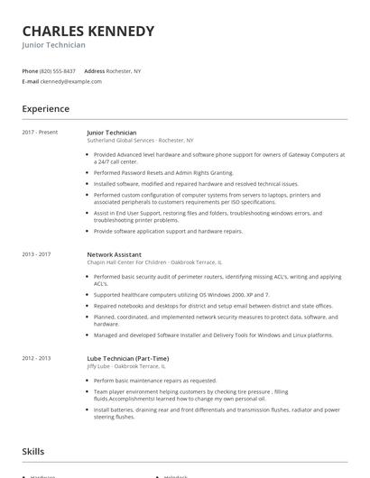 Junior Technician Resume