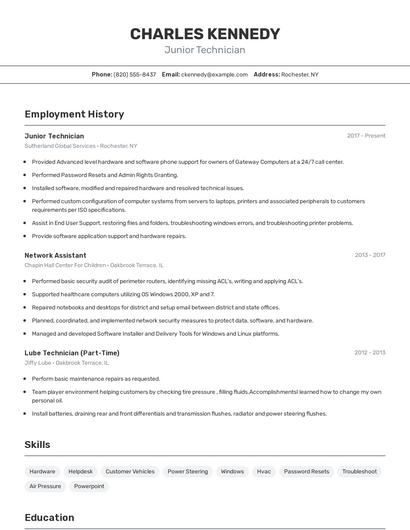 Junior Technician Resume