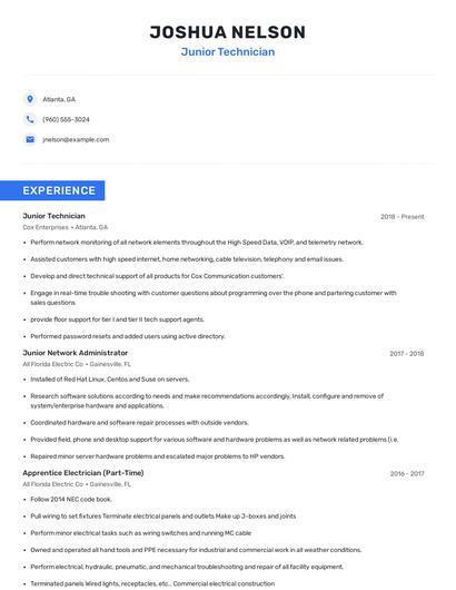 Junior Technician Resume