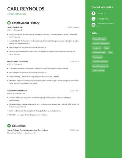 Junior Technician Resume
