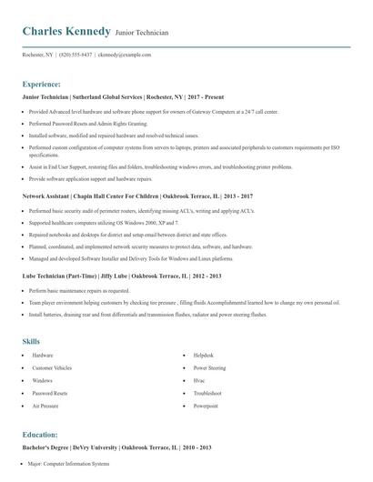 Junior Technician Resume