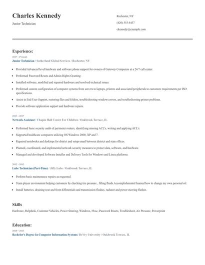 Junior Technician Resume
