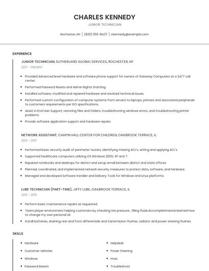 Junior Technician Resume