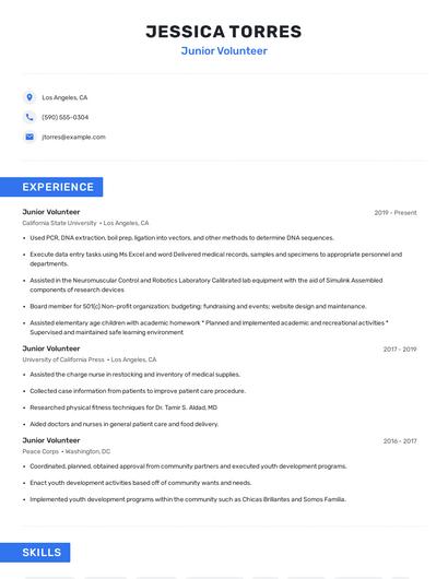 Junior Volunteer Resume