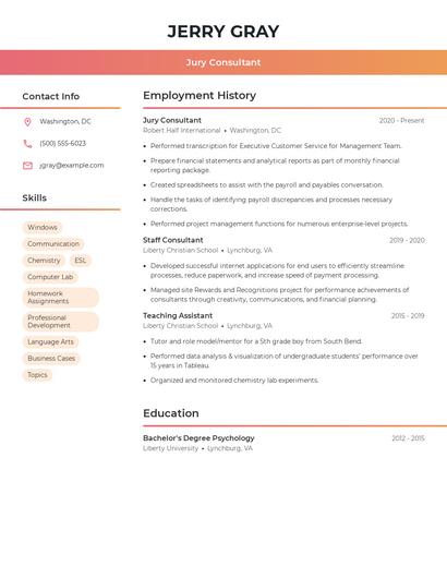 Jury Consultant Resume