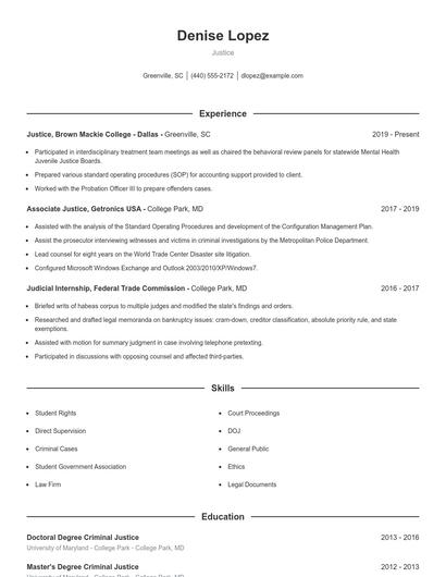 Justice Resume