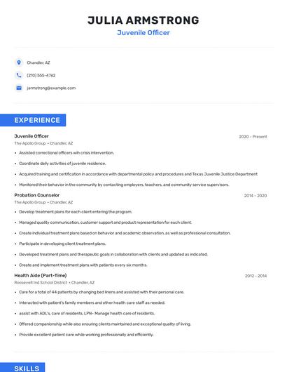 Juvenile Officer Resume