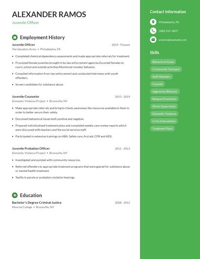 Juvenile Officer Resume
