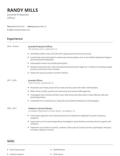 Juvenile Probation Officer Resume
