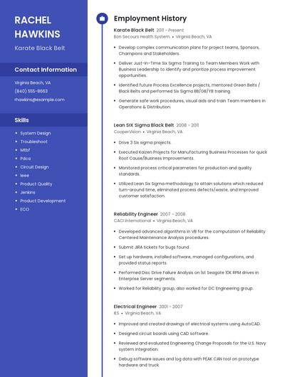 Karate Black Belt Resume