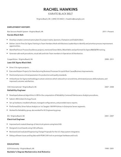 Karate Black Belt Resume