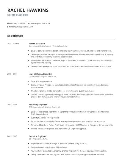 Karate Black Belt Resume