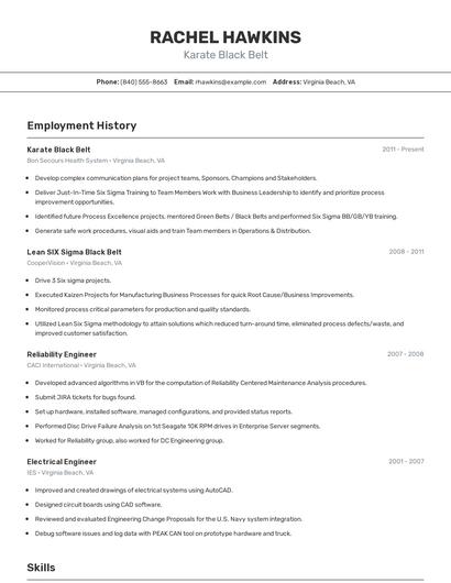 Karate Black Belt Resume