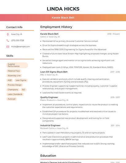 Karate Black Belt Resume