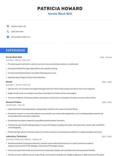 Karate Black Belt Resume