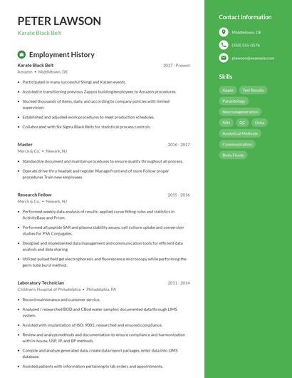 Karate Black Belt Resume