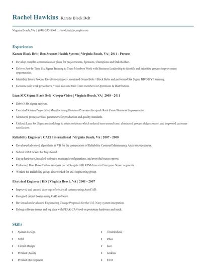 Karate Black Belt Resume