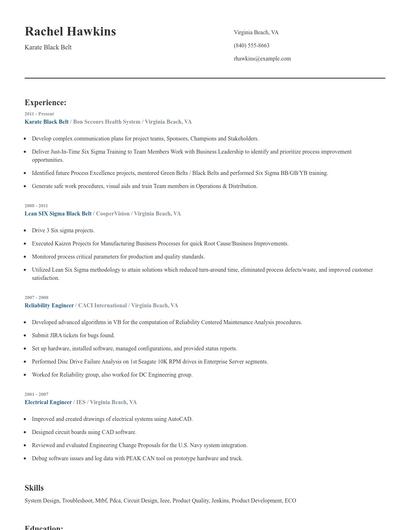 Karate Black Belt Resume