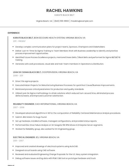 Karate Black Belt Resume