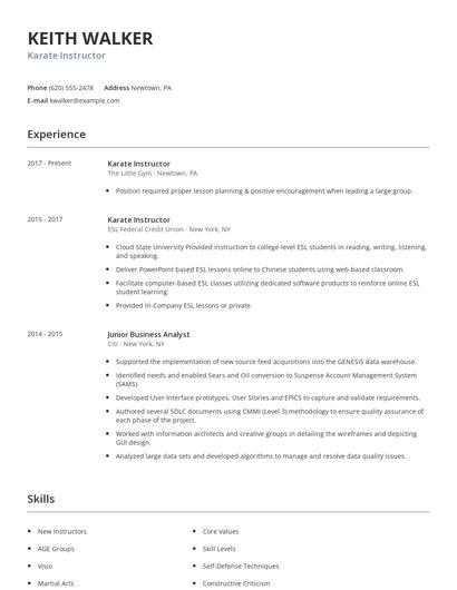 Karate Instructor Resume