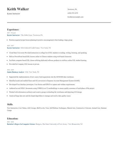 Karate Instructor Resume