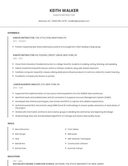 Karate Instructor Resume