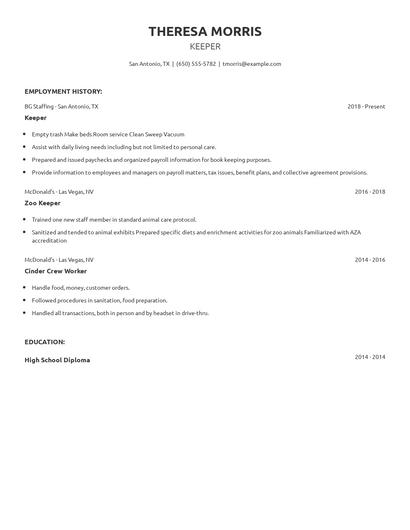 Keeper Resume