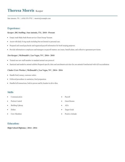 Keeper Resume
