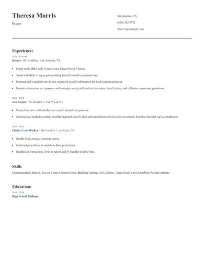 Keeper Resume