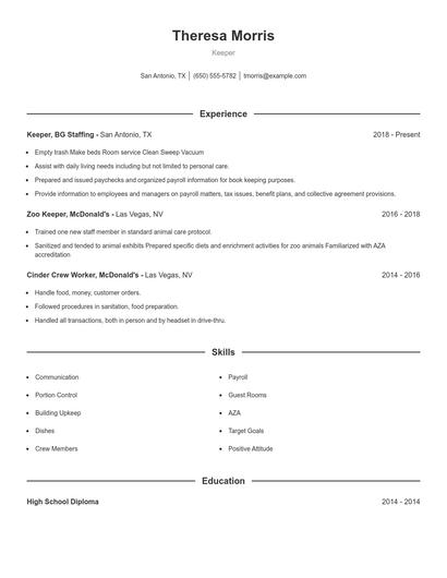 Keeper Resume