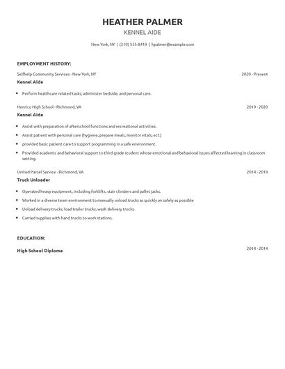 Kennel Aide Resume