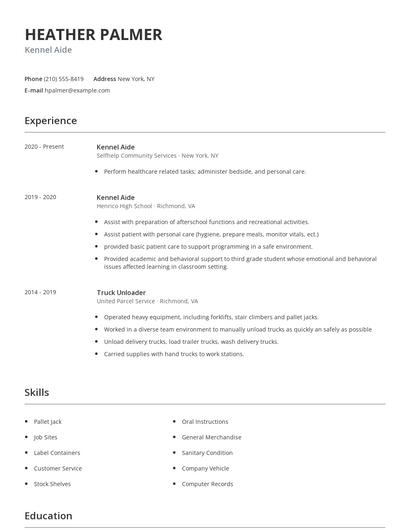 Kennel Aide Resume