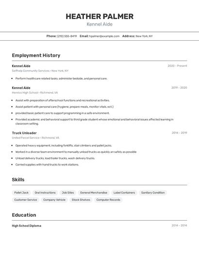 Kennel Aide Resume