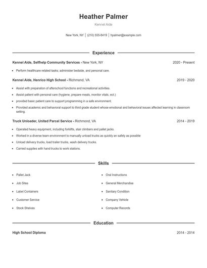 Kennel Aide Resume