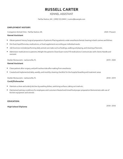 Kennel Assistant Resume