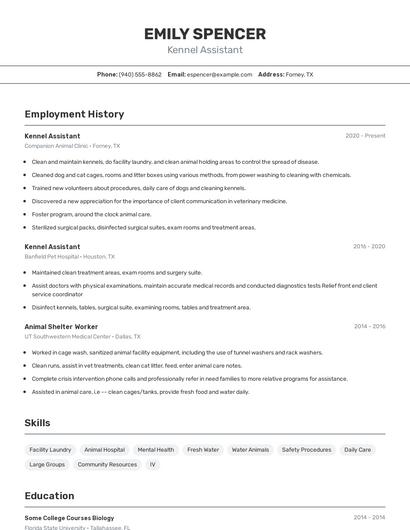 Kennel Assistant Resume