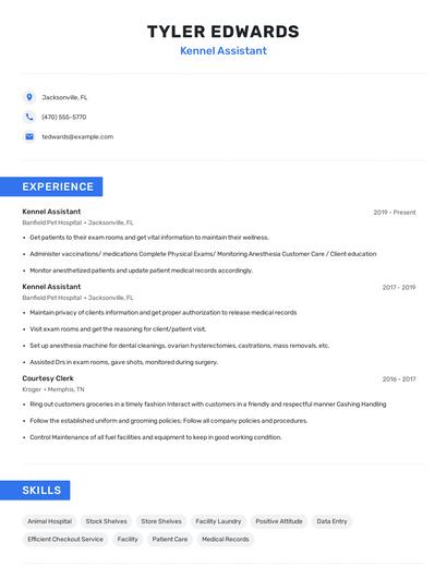 Kennel Assistant Resume