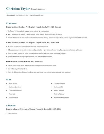 Kennel Assistant Resume