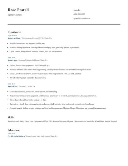 Kennel Assistant Resume