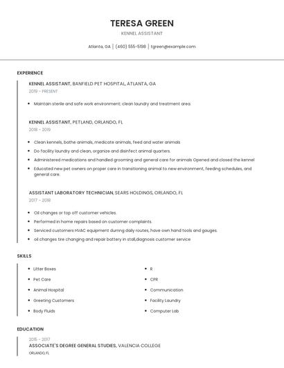 Kennel Assistant Resume