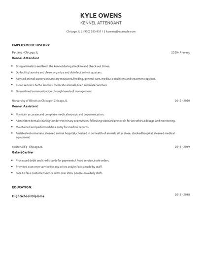 Kennel Attendant Resume