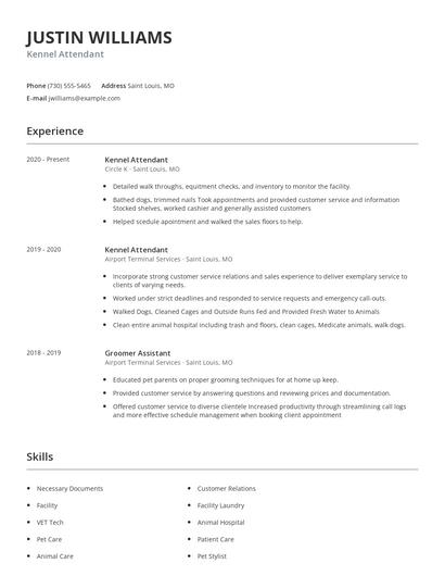 Kennel Attendant Resume