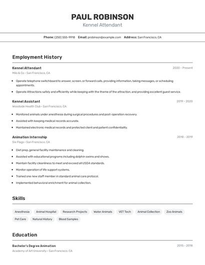 Kennel Attendant Resume