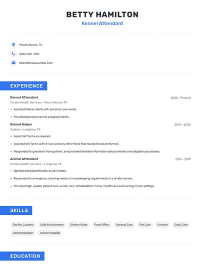 Kennel Attendant Resume