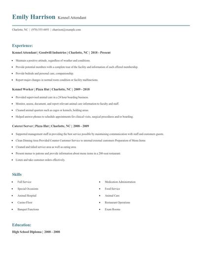 Kennel Attendant Resume
