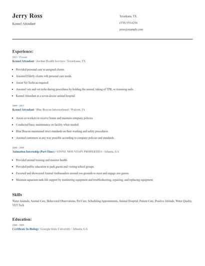 Kennel Attendant Resume