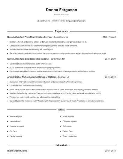 Kennel Attendant Resume