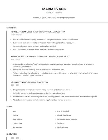 Kennel Attendant Resume